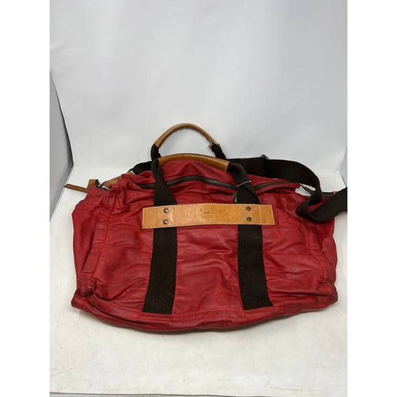 Will Leather Waxed Canvas Duffle Bag Travel Carry On Weekend Gym Red Leather‎
